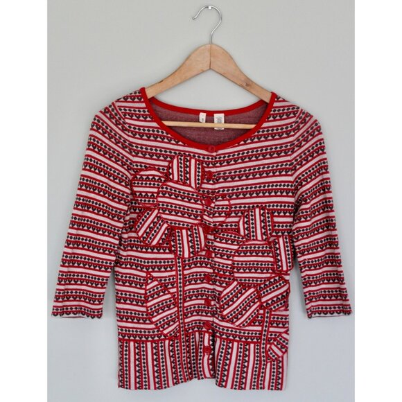 Vintage MOTH Anthropologie Lovelorn Cardigan Red Hearts Sweater, Size S Small XS - Picture 2 of 8